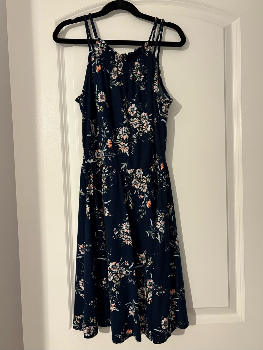 nine britton Navy Floral Double-Strap Mini Dress